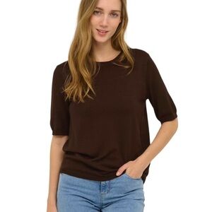 Kaffe Black Round Neck Raglan Puff Sleeve T-Shirt Top Size XS